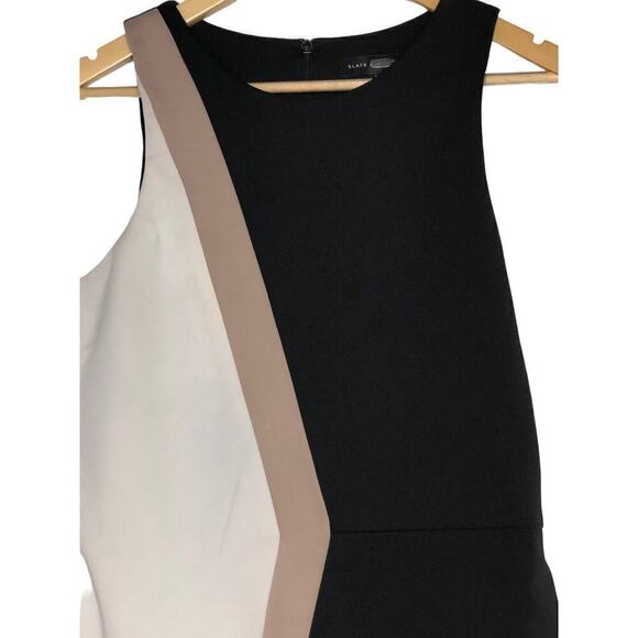 Slate & Willow Colorblock Dress Sleeveless Cutout Hem Sheath Black White Tan L - Picture 8 of 12